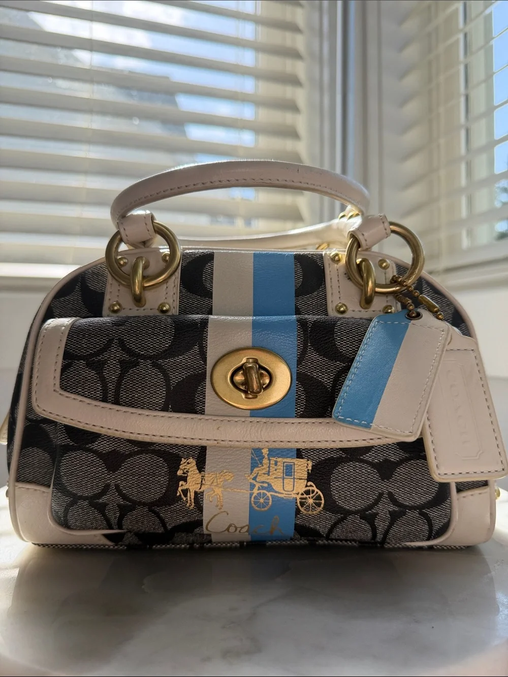 Coach Heritage Stripe Domed Satchel Bag